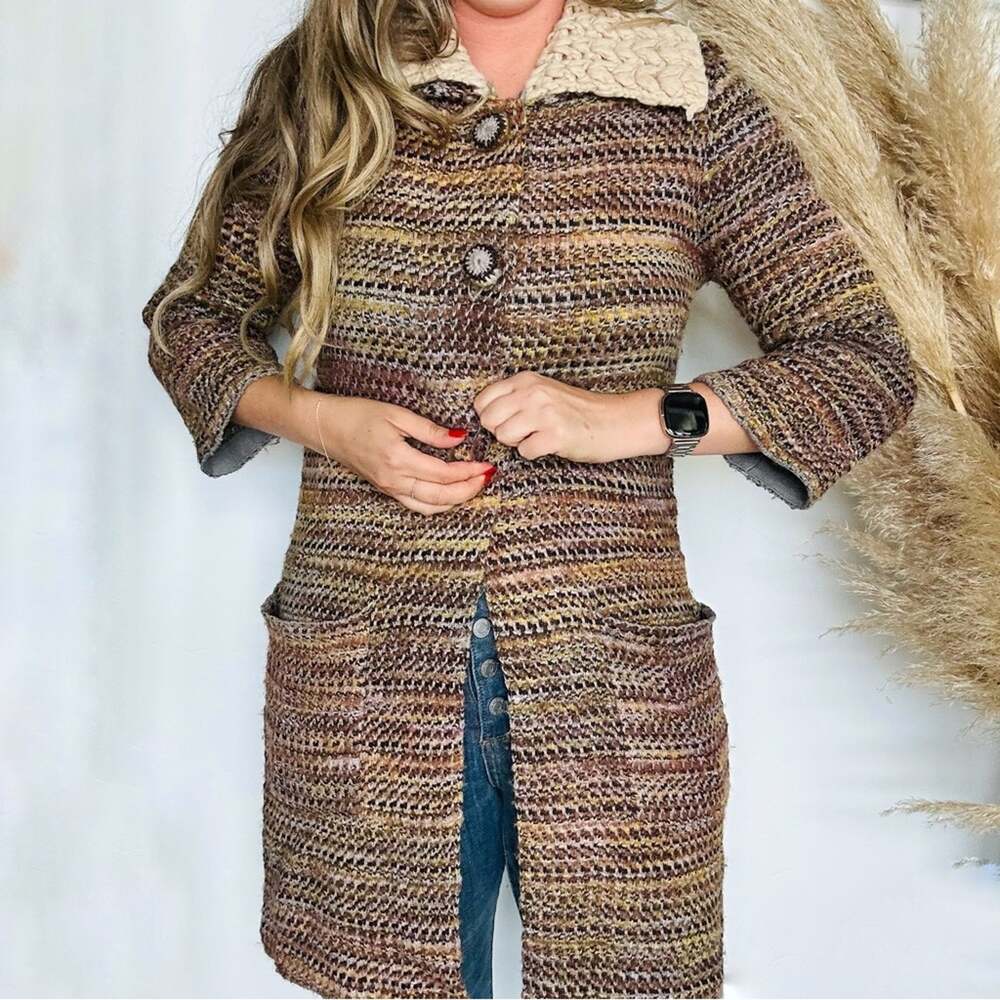 ANTHROPOLOGIE CHARLIE ROBIN Otono Beige Knit Button Duster Cardi Sweater Coat XS - Picture 3 of 13